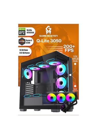Game Master Qlite 3050 R5 5600 16 GB 512 GB M2 SSD RTX3050 Free Dos Masaüstü Bilgisayar