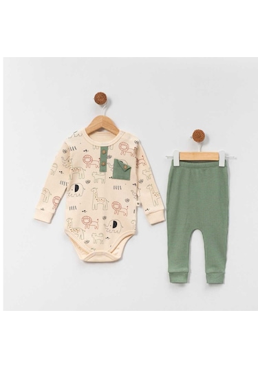 Bellamio Kids Animal Çıtcıtlı Body Erkek Bebek Mint Takım mint