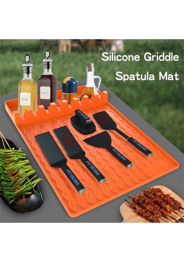 Ulzyvf Yan Turuncu Spatula Raf Matı, Izgara Yüksek Isıya Dayanıklı Barbekü Aleti 3'ü 1 Arada Turuncu