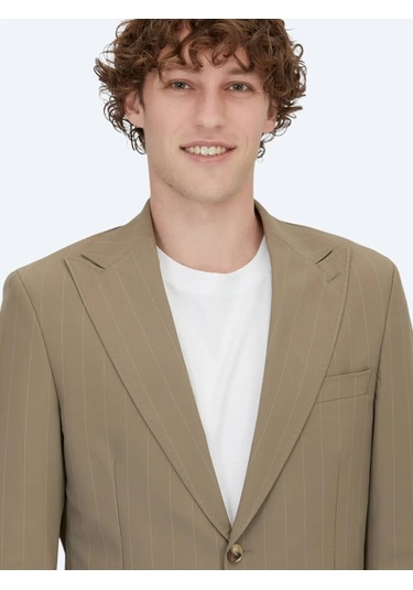 Vizon Çizgili Modern Fit Takım Elbise Vizon