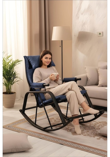 Sallanan Sandalye, Metal Ayaklı Tv Koltuğu, Sallanır Dinlenme Koltuğu, Demonte Sallanan Berjer Lacivert