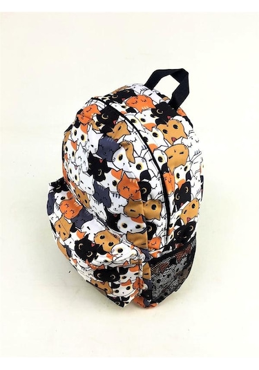 Luckybag Renkli Kedi Desenli Dayanıklı Spor Seyahat Yürüyüş Okul Genç Çocuk Sırt Çanta Krem