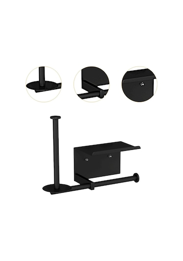 Suntek Banyo Tuvalet Mutfak Için Telefon Rafı Duvara Siyah-b