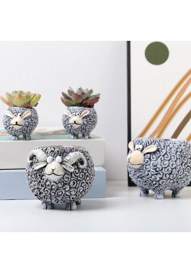 2 Adet Koyun Etli Saksı Avlu Yaratıcı Masaüstü Ekici Bahçe Saksı