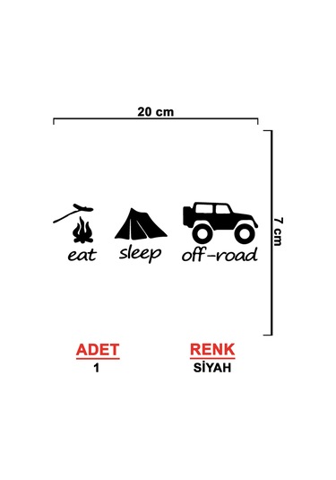 Eat Sleep Offroad Sticker - 4x4 Sticker - 20cmx7cm - Siyah