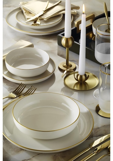 Kütahya Porselen Moderna 16 Parça 4 Kişilik Yemek Takımı Altın Fileli