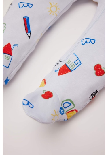 DeFacto Erkek Bebek Yenidoğan Dinazor Baskılı Uzun Kollu Fermuarlı Tulum D8324A5NSBE216 Mavi