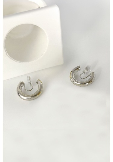 Chavin Gri Bijuteri Deliksiz Kulaklar İçin Geçirmeli Küpe Ev16by Gri