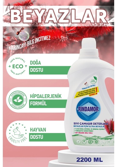 % 100 Doğal Bitkisel Sıvı Çamaşır Deterjanı Organik Nioli Yağlı - Beyazlar İçin Ultra Beyazlık 2200 ML