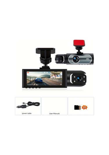 Dashanshop 32g Kartlı 3 16 Çift Lensli Araç Kamerası 1080p Ön 480p İç Görüş Hd Gece Görüşü Geniş Açı Dvr