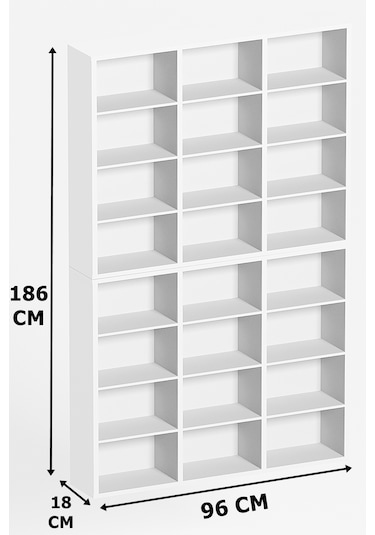 Ae-1079 İmre Beyaz 24 Raflı Kitaplık Kütüphane Ayarlanabilir Raf