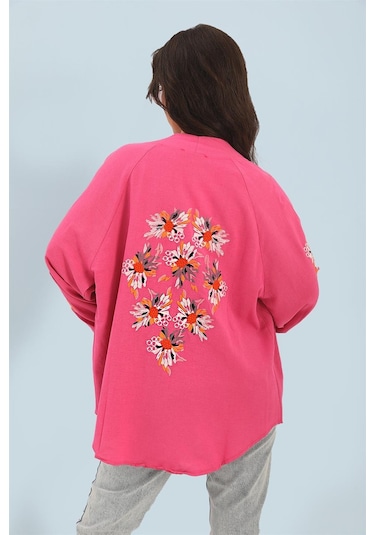 Wpr Kimono Reglan Kol Nakışlı Keten - Fuşya-fuşya Fuşya