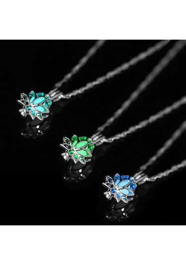 Gece Parlayan Lotus Çiçeği Kolye Gümüş