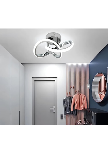 Burenze Modern Tekli Plafonyer Tavan Led Avize Krom Beyaz Işık