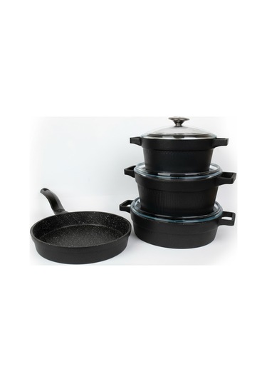 Masterchef Döküm 7 Parça Set Çizgili Tencere Siyah