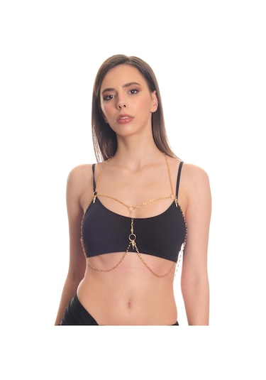 Kadın Altın Renk Lak Kaplama Yuvarlak Parçalı Ayarlanabilir Vücut Zinciri, Vücut Kolyesi Altın