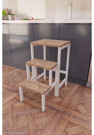 Hidden Folding Çok Amaçlı Katlanır Merdiven Çiçeklik Sehpa Beyaz