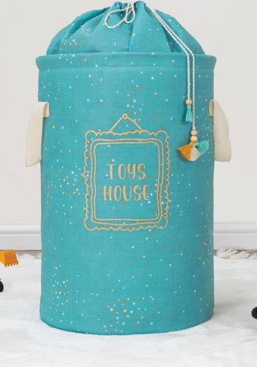 Onikiden Yuvarlak Torbalı Oyuncak Çamaşır Sepeti Mavi