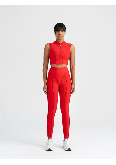 Dikişle Modellenmiş Spor Tayt Kırmızı