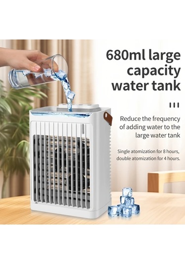 Motion003 Beyaz 3u 1 Arada Tasinabilir Su Sogutma Fani 5 Hiz Buz Odasi Usb Masa Fani Nemlendirici Led Isik