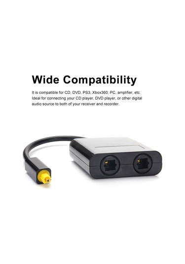 Jeehugo Siyah Toslink Optik Ses Bölücü - 1 Erkek 2 Dişi Bağlantı, Cd/dvd/ps3/xbox Uyumlu, Düşük Kayıp Fiber Optik Adaptörü