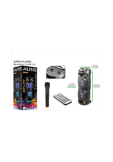 Auris ARS-KLN10 2x8" Bluetooth USB/SD Kule Tipi Hoparlör