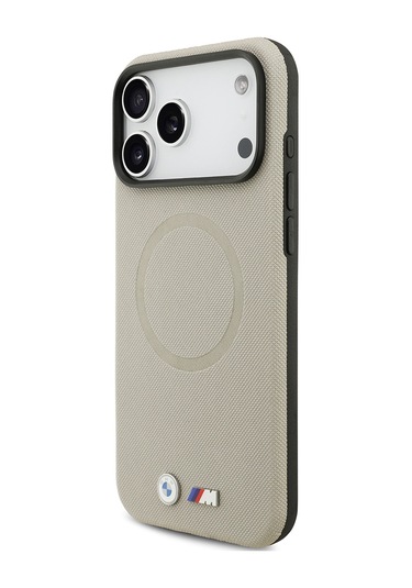 İphone 17 Pro Max Uyumlu Kılıf Bmw Lisanslı M-safeli Metal Logolu Delikli M Dizayn Deri Kapak Gri Gri