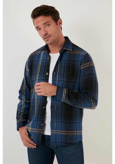 Buratti Ekoseli Uzun Kollu Slim Fit Kışlık Erkek Gömlek Cf21W112844 Indigo