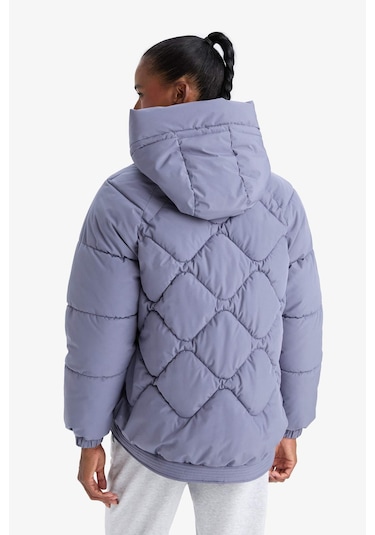 Defacto Defactofit Su İtici Oversize Fit Geniş Kalıp Kapüşonlu Fermuarlı Cepli Şişme Mont E9260ax25aupr492 Mor-pr492