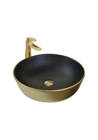 Paluci Lisa Matt Black Altın Yuvarlak Lavabo