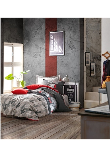 Genç Odası Tek Kişilik Lastikli Çarşaflı Nevresim Takımı Rock Kı