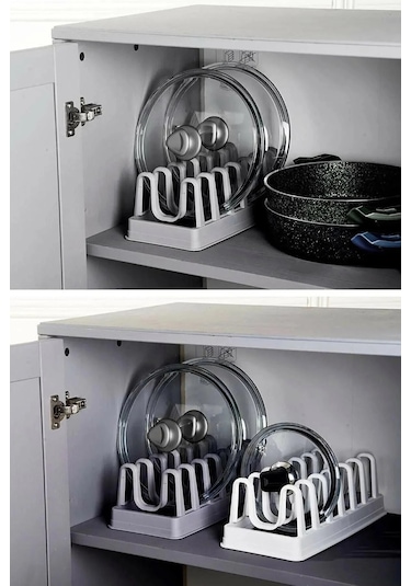 Rotanev 2 Adet 6 Bölmeli Tencere Kapağı Organizeri - Dolap İçi Düzenleyici Kapak Düzenleyicisi Beyaz