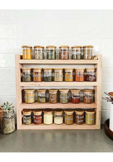 Doğal Ahşap Baharatlık Tezgah Üstü Dekoratif Mutfak Rafı 40cm X 35cm X 9cm Krem