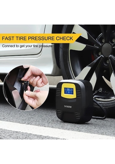 Xuweiwei Sarı Hava Kompresörü Lastik İnflatorü Taşınabilir Otomatik Hava Pompası Dokunmatik Ekran Led Işık Araba Bisiklet Basketbol İçin