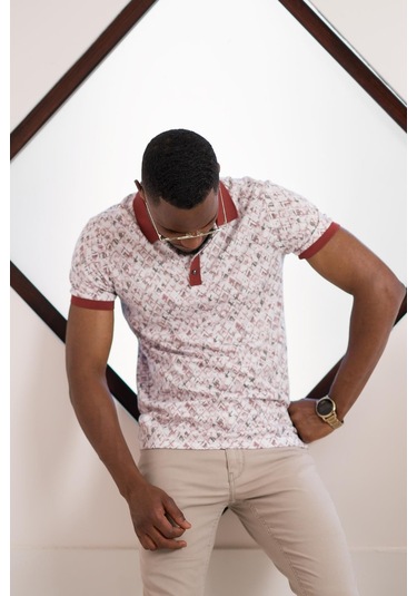 Polo Yaka Dynamıc Fit Baskı Desenli Çıt Çıt Detaylı Kısa Kol Erkek Yazlık T-shirt 001