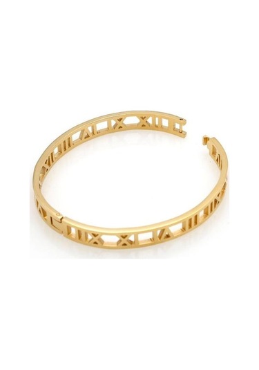 Hassas Hollow Romen Rakami Titanyum Çelik Bilezik Altın Altın - Bej