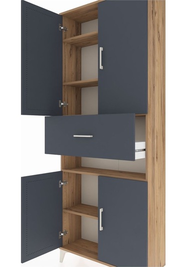 Arges Dolap 5 Raflı Tek Çekmeceli 4 Kapaklı 88x30x221 Çam-antrasit Atlas Çam