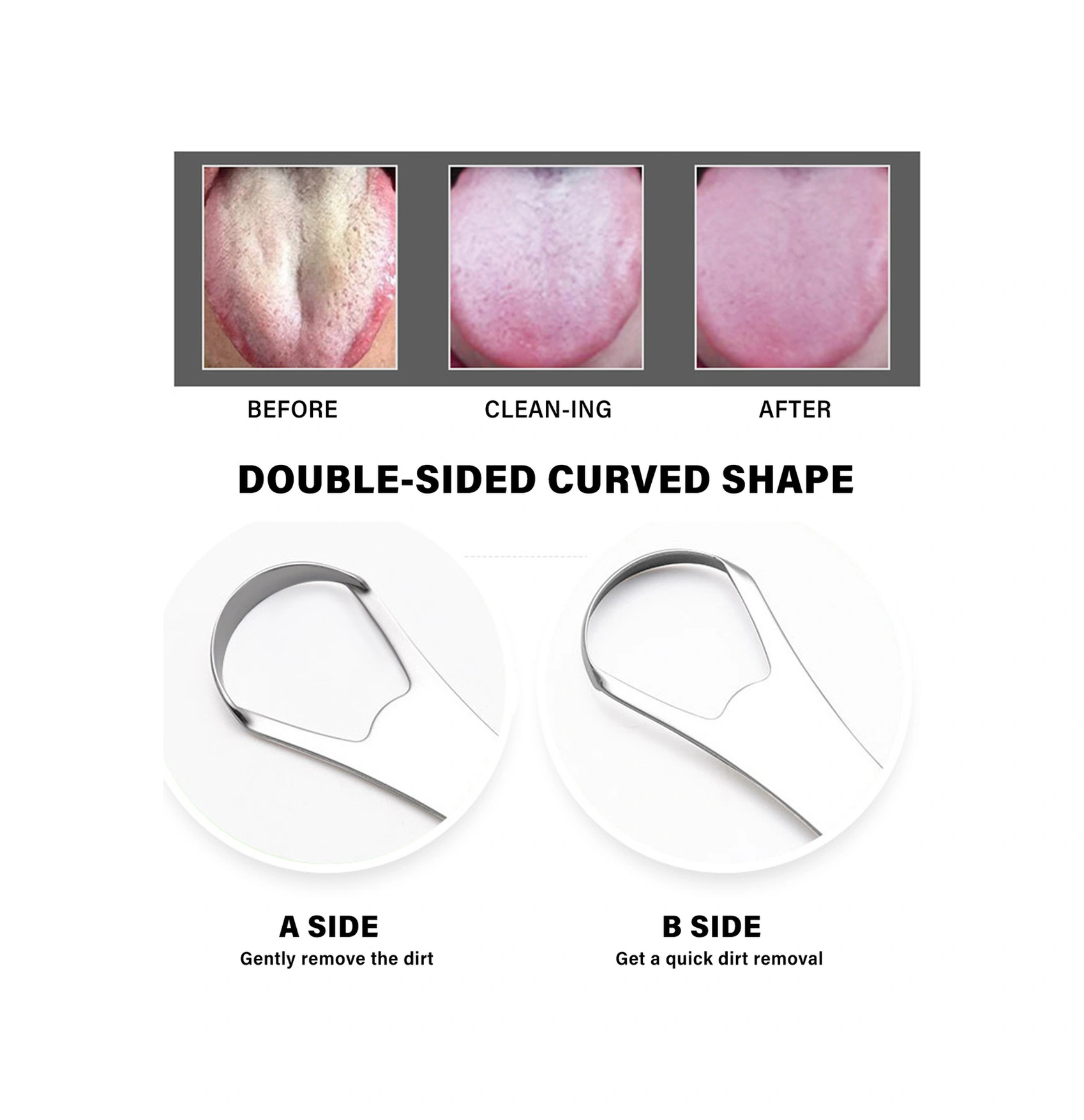 Yunboo 430 Paslanmaz Çelik Dil Tarayıcı, Ağız Bakımı Aleti, Koku Giderici, İki Yönlü Kavisli, Taşınabilir Saklama Kutusu, Siyah Siyah