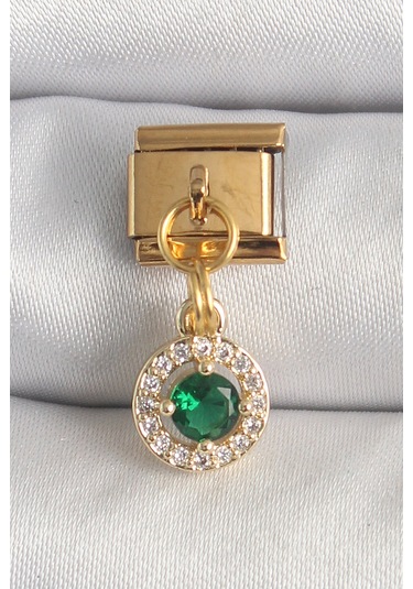 316l Çelik Gold Renk Sallantı Yeşil Zirkon Taşlı Nomination Charm Renkli