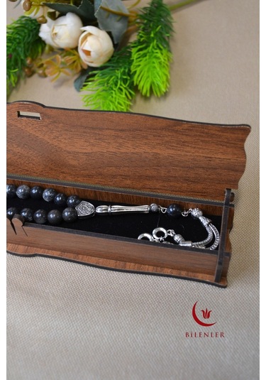 Labradorit Taşlı 33 Lü Erkek Tesbih Doğal Taş, Ahşap Kutulu Çok Renkli