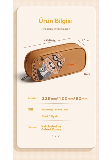 İlkokul Öğrencilerinin Labubu Çizgi Film Çift Katlı Kalem Çantası Büyük Kapasiteli Kırtasiye Kutusu Siyah