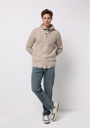 Colins Regular Fit Dik Yaka Jakarlı Erkek Ekru Kazak Cl1076243 Q1.v1 Ecr Ekru