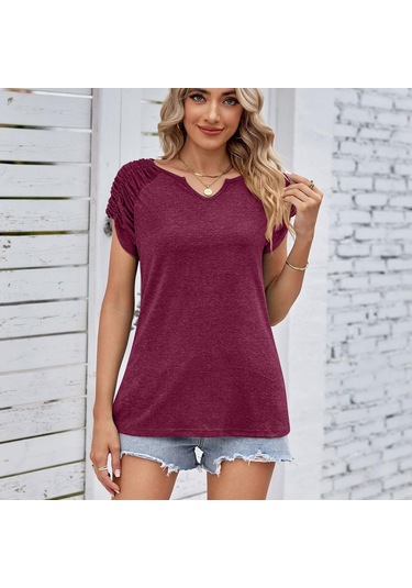 Yeşil Hnxc Kadın Modası Rahat Yazlık Düz Renk Baskılı Kısa Kollu U Yaka Bluzlar Ve Gömlekler Yeşil Hnxc Kadın Modası Rahat Yazlık Düz Renk Baskılı Kısa Kollu U Yaka Bluzlar Ve Gömlekler