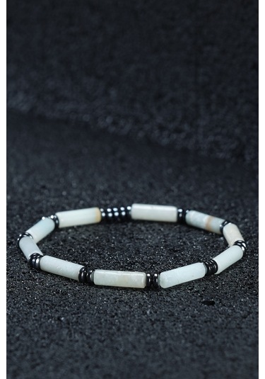 Ssilhoutte Doğaltaş Sertifikalı Erkek Kadın Doğal Taş Hediye Bileklik Amazonit Taşı Ve Hematit 4mm Tasarım Beyaz