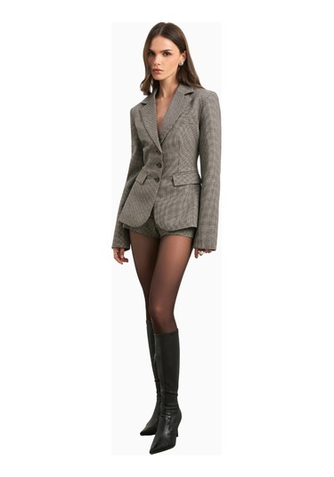 Because Of Alice Single Breasted Cinched Waist Blazer Kadın Ceket Gri