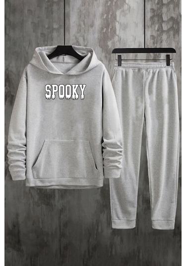 Spooky Baskılı Eşofman Takımı Gri