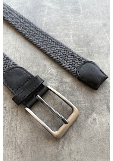 Erkek Hasır Örgü Kemer Gri