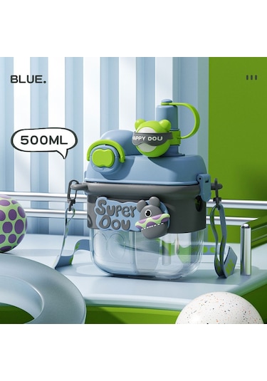 Yaz Saman Fincan Çift Içecek Çocuk Su Bardağı Kadın Öğrenciler Için Bölünmüş Bin Plastik Çift Bin Taşınabilir Su Isıtıcısı-800Ml Mavi