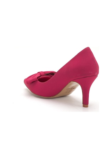 Büyük Beden Kadın Stiletto İnce Topuklu Ayakkabı Fuşya Saten Fiyonklu-4297 Fuşya