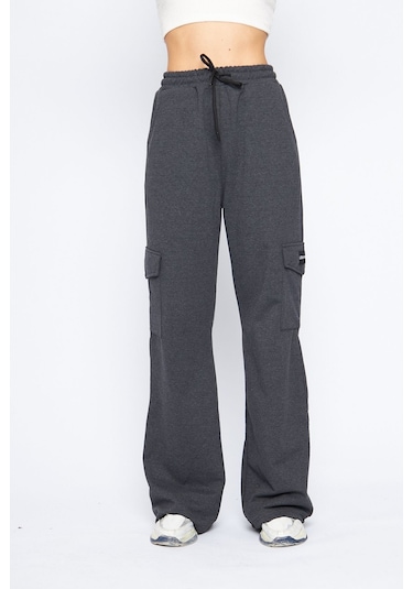 Lesa Wear Kargo Cepli Palazzo Pantolon Oversize Kesim Antrasit